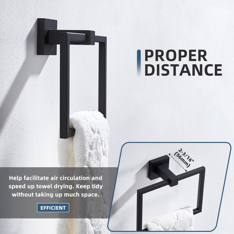 Angle Simple Square Towel Ring Matte Black, SUS 304 Stainless Steel Bathroom Swivel Hand Towel Holder Rack 7.09 Inches, Wall Mount - Image 4